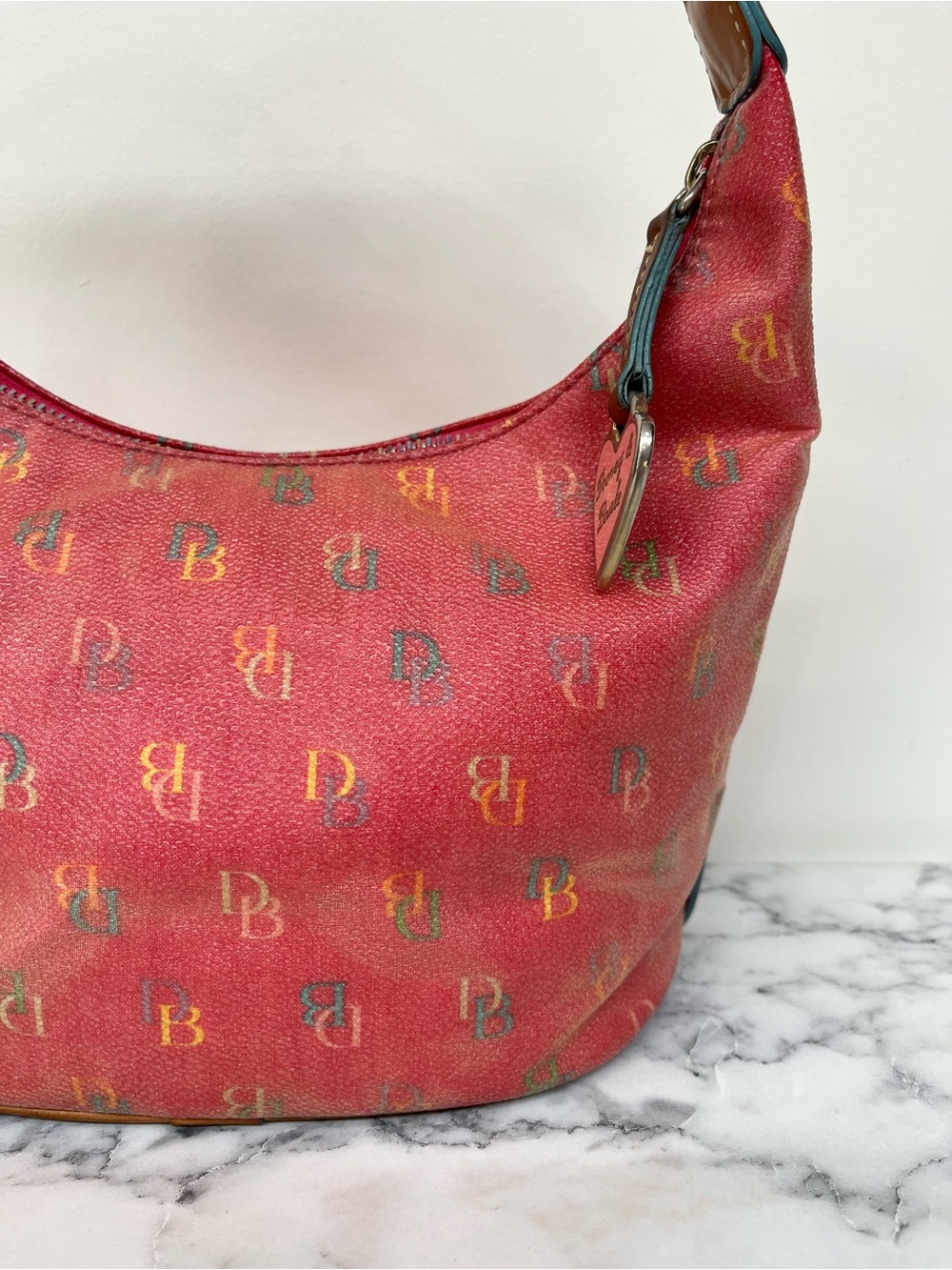 Dooney & Bourke Vintage Pink Multicolor Rainbow Logo Hobo Shoulder Bag Y2K - Picture 6 of 16